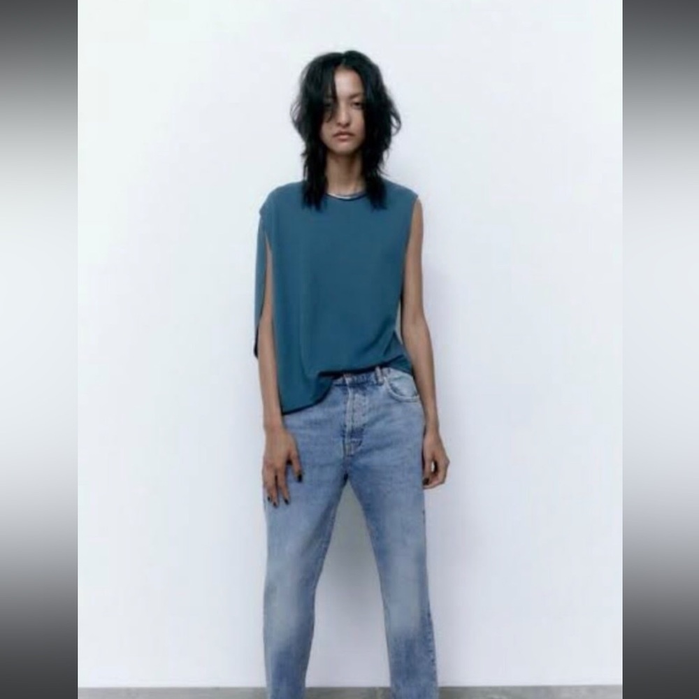 New Without Tags Zara One Shoulder Teal Top Size M